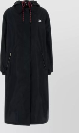 Miu Miu long hooded trench coat zip pockets