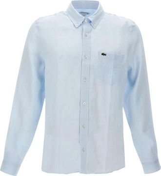 Lacoste Regular Fit Linnen Overhemd - Heren - Casual Overhemden - Blauw - 4XS - Linnen - Overhemden