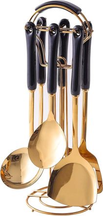 OEM Juego De Utensilios De Cocina De 7 Piezas, Acero Inoxidable 304, Dise&ntilde;o Negro Y Dorado, Para Cocinar Y Servir