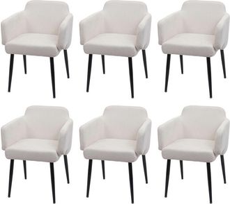 Hhg Lote De 6 Sillas De Comedor Hhg-073, Silla Tapizada Silla De Cocina Con Reposabrazos, Tela/textil Metal, Blanco-crema