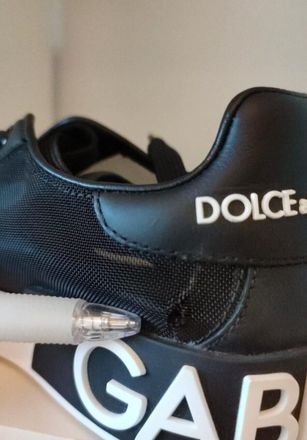 Dolce & Gabbana Black Calf Leather Portofino Sneakers Mens Shoes (Pre-Owned)