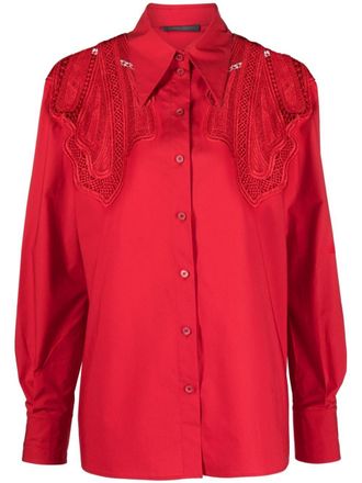 Alberta Ferretti Camicia con inserti in macram&eacute; - Rosso