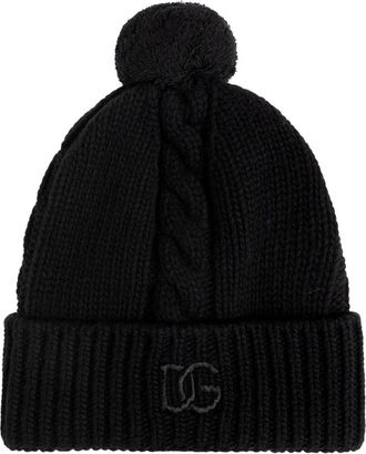 Dolce & Gabbana Wool Beanie With Embroidered Logo - Dames - Hoeden - Zwart - ONE Size - Wol - Accessoires