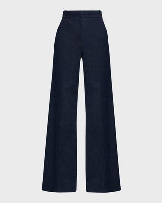 Veronica Beard Crue Wide-Leg Stretch Denim Pants