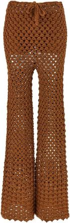 Ermanno Scervino Handgemaakte Crochet Broek - Dames - Wijde Broeken - Bruin - XS - Katoen - Broeken