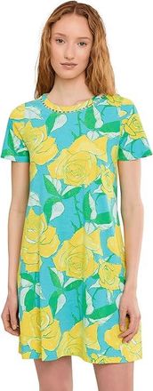 Lilly Pulitzer Cody Short Sleeve Dress Womens Dress Blue Curacao Rose Bud : XXS, Cotton