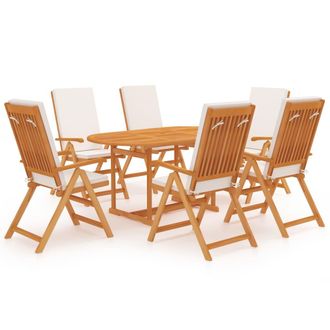 vidaXL Juego De Comedor Para Jard&iacute;n 7 Piezas Teca Maciza Y Cojines Vidaxl