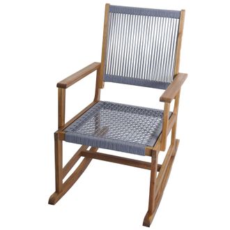 Hhg [nunca Usado] Silla Mecedora Hhg-730, Silla Balanc&iacute;n Para Jard&iacute;n, Silla Relax, Tumbona Mecedora, Madera De Acacia, Mimbre Trenzado, Gris