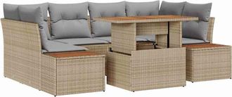 vidaXL Garden Sofa Set with Storage 7 pcs Beige Poly rattan vidaXL