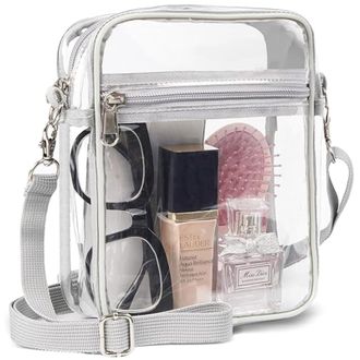 Generic Clear Crystal Crossbody Bag for Women, Transparent Stadium Approved Bag Purse Wallet with Front Pockets for Sports Concerts Festival (L Gray)