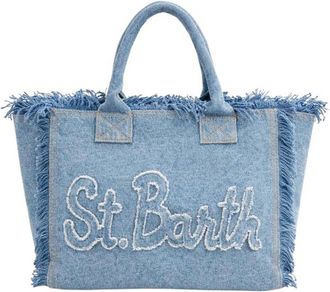 MC2 Saint Barth Light Denim Canvas Shopping Bag with Fringed Edges