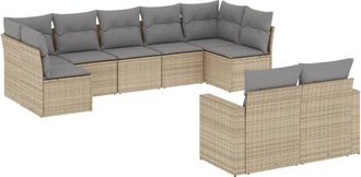 vidaXL Set De Sof&aacute;s De Jard&iacute;n 9 Pzas Con Cojines Rat&aacute;n Sint&eacute;tico Beige Vidaxl