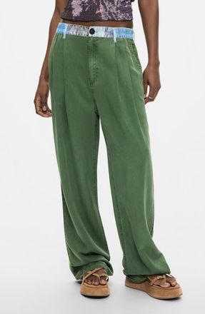 Desigual Straight Leg Pleat Pants in Khaki at Nordstrom, Size X-Large