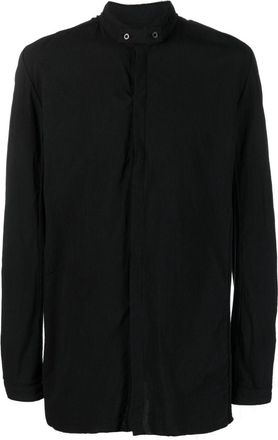 Boris Bidian Saberi stand-up-collar long-sleeve cotton shirt - men - Sterling Silver/Cotton - L - Black