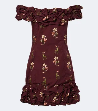 Agua Bendita Jardin floral off-shoulder cotton minidress
