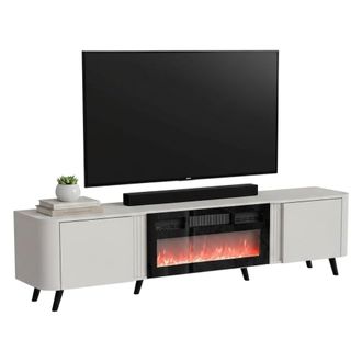 Dmora Mueble De Tv Vicino, Aparador De Sal&oacute;n Con Dos Puertas Batientes Y Chimenea El&eacute;ctrica, Elevado Del Suelo, 191x40 H58 Cm, Beige