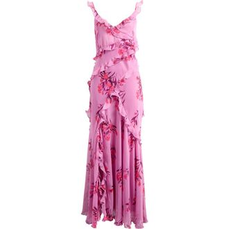 Topshop Floral Ruffle Sleeveless Maxi Dress in Pink at Nordstrom Rack, Size 10 Us (Fits Like 10-12)