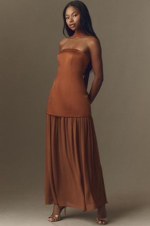 Mare Mare Natalie Strapless Stretch Satin Chiffon Maxi Dress