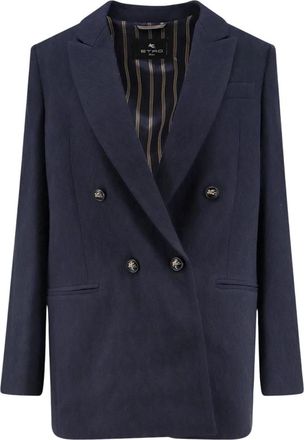 Etro Dubbelrijige Blazer van Stretchwol - Dames - Blazers - Blauw - M - Wol - Jassen