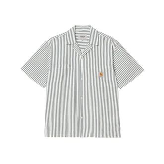 Carhartt Work in Progress Carhartt Wip, Short Sleeve Shirts, male, Multicolor, Size: XL Striped Patch Pocket Camp Shirt