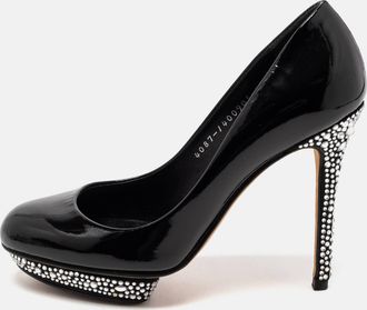 Gina Black Patent Leather Crystal Embellished Heel Platform Pumps