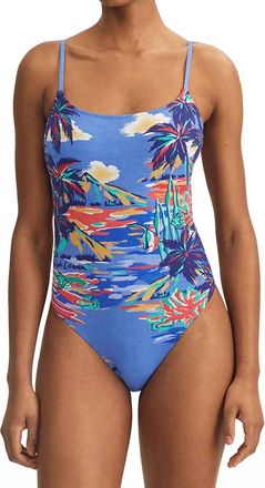 Polo Ralph Lauren Kennedy Smocked One-Piece Swimsuit In Blue Multi