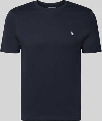 Review Basic Slim Fit T-Shirt mit Flock-Logo auf der Brust in Marine, Gr&ouml;&szlig;e XXL