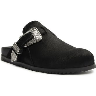 Schutz Grace Buckle Genuine Calf Hair Clog in Black at Nordstrom, Size 5.5