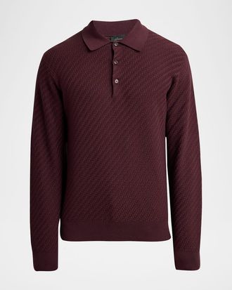 Brioni Men & apos;s Cotton and Cashmere Jacquard Polo Sweater