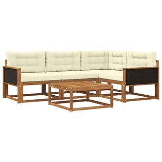 vidaXL Conjunto De Sof&aacute;s De Exterior 5 Pcs Natural Y Crema Vidaxl