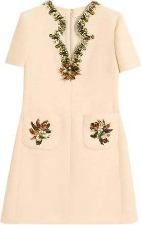 Valentino Garavani Crepe Couture embroidered mini dress - women - Silk/Virgin Wool/Silk - 46 - Neutrals