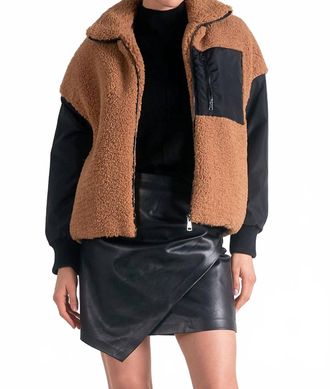 Elan Faux Fur Jacket In Brown