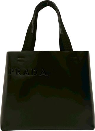 Prada Black Leather Nylon Handbag Pouch Tote Bag (Pre-Owned)