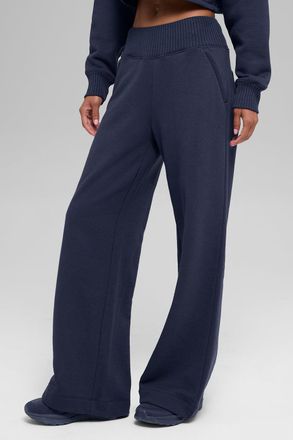 Alo | Serenity Wide Leg Sweatpant in Navy Blue, Size: Small