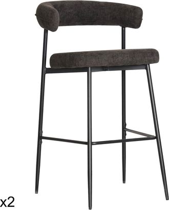 Happy Garden Pack de 2 taburetes de bar de tela gris y acero negro