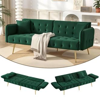 Merax Velvet Sofa Bed with Independent Backrests & Adjustable Armrests in Green
