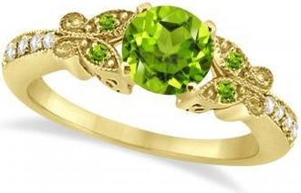 Allurez Butterfly Genuine Peridot & Diamond Engagement Ring 14K Yellow Gold 1.11ct