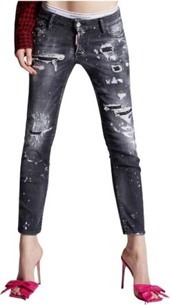 Dsquared2 Distressed Crop Jeans - Dames - Jeans - Grijs - Maat: 2XS Katoen