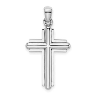 Diamond2Deal 14K White Gold 2-D Beveled Stick Cross Charm Pendant