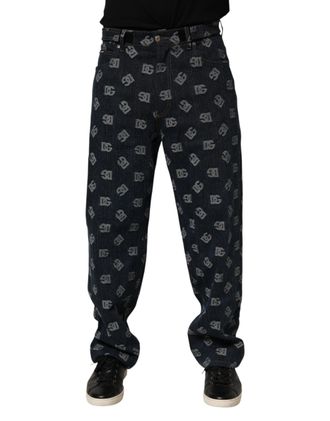 Dolce & Gabbana Blue Logo Print Straight Denim Men Jeans Co+02 Clothing