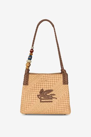 Etro Rechteckiger Shopper aus Raffia mit gesticktem Logo