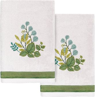 Linum Home Textiles 100% Turkish Cotton Botanica 2Pc Embellished Hand Towel Set