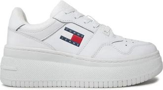 Tommy Jeans Stijlvolle bedrukte leren sneakers met rubberen zool - Dames - Sneakers - Wit - 40 EU - Leer - Schoenen