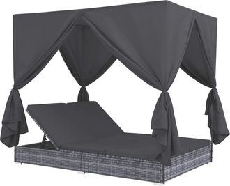 vidaXL Vidaxl - Tumbona Cama Con Cortinas De Rat&aacute;n Sint&eacute;tico Gris