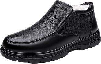 Generic MenS Winter Slip-On Ankle Boots, Warm Fleece Lined Leather-Look Snow Boots, Waterproof Anti-Slip Casual Walking Boots for Cold Weather,Black,7.5 UK