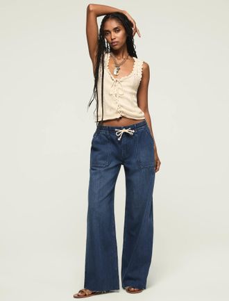 Lucky Brand Womens Patch Pocket Pull On Wide Leg