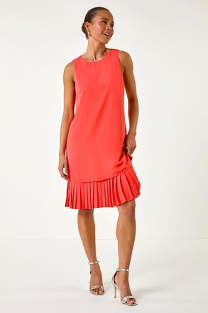 Roman Sleeveless Pleated Hem Shift Dress