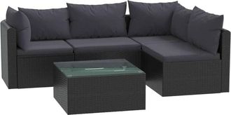 vidaXL Set Muebles De Jard&iacute;n 5 Piezas Y Cojines Rat&aacute;n Sint&eacute;tico Negro Vidaxl