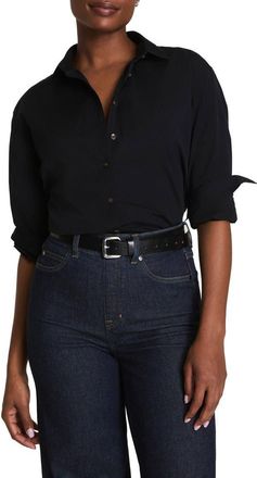Spanx Relaxed Fit Poplin Button-Up Shirt in Classic Black at Nordstrom, Size Medium