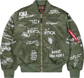 Alpha Industries Militaire Stijl Bomberjack met Unieke Grafische Elementen - Heren - Bomber jackets - Groen - L - Nylon - Jassen